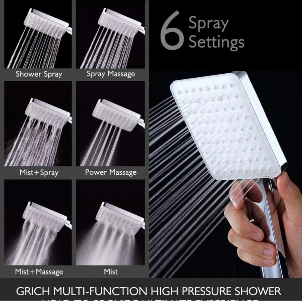 NEW GRICH Venus Shower Head with Handheld: 6 Spray Modes/Settings High Pressure